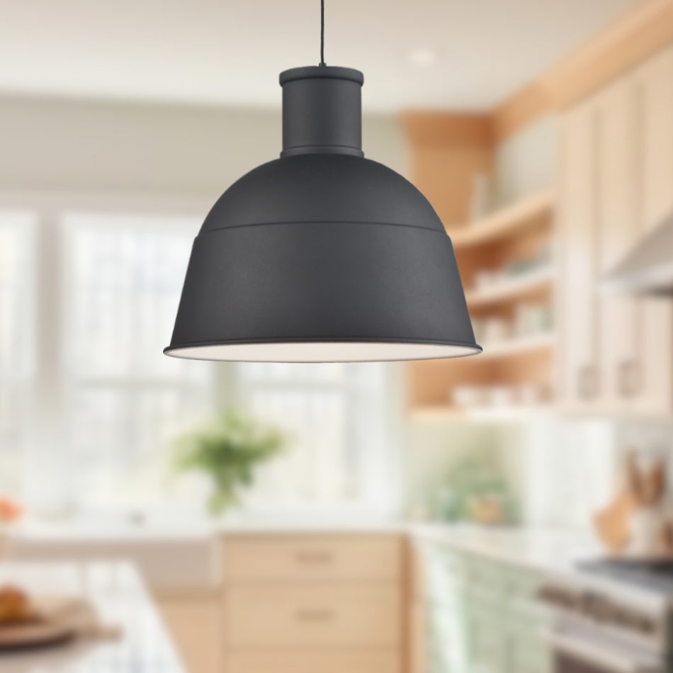 Irving 13-in Black 1 Light Pendant by KUZCO
