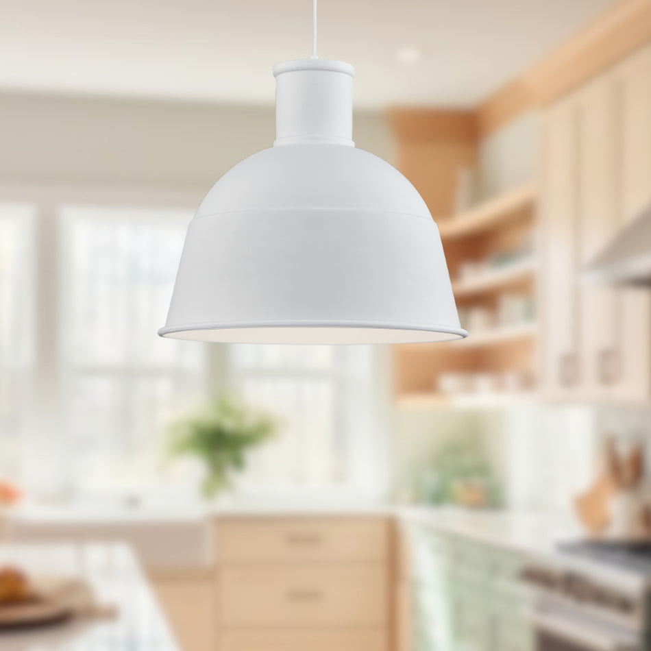 Irving 13-in White 1 Light Pendant by KUZCO