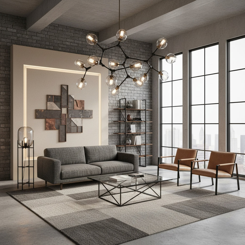 Organic 12-Light Chandelier in Black & Vintage Brass by Artcraft