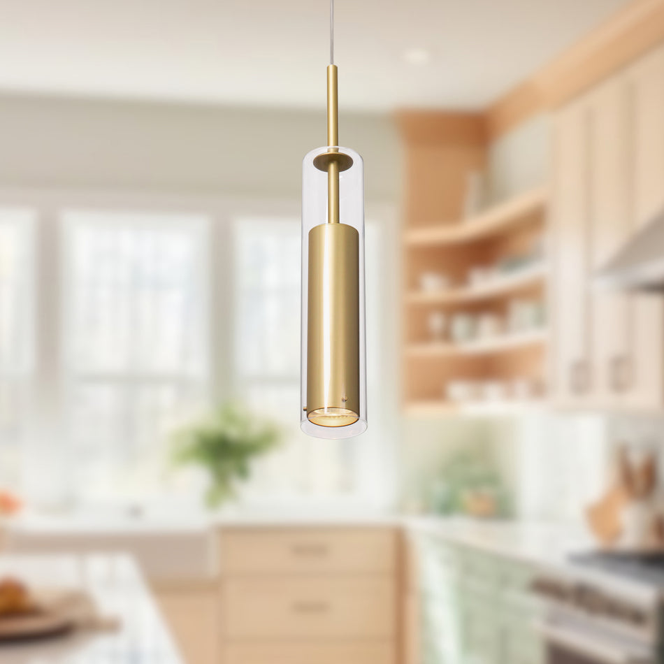 Jarvis 3-in Brushed Gold 1 Light Pendant by KUZCO