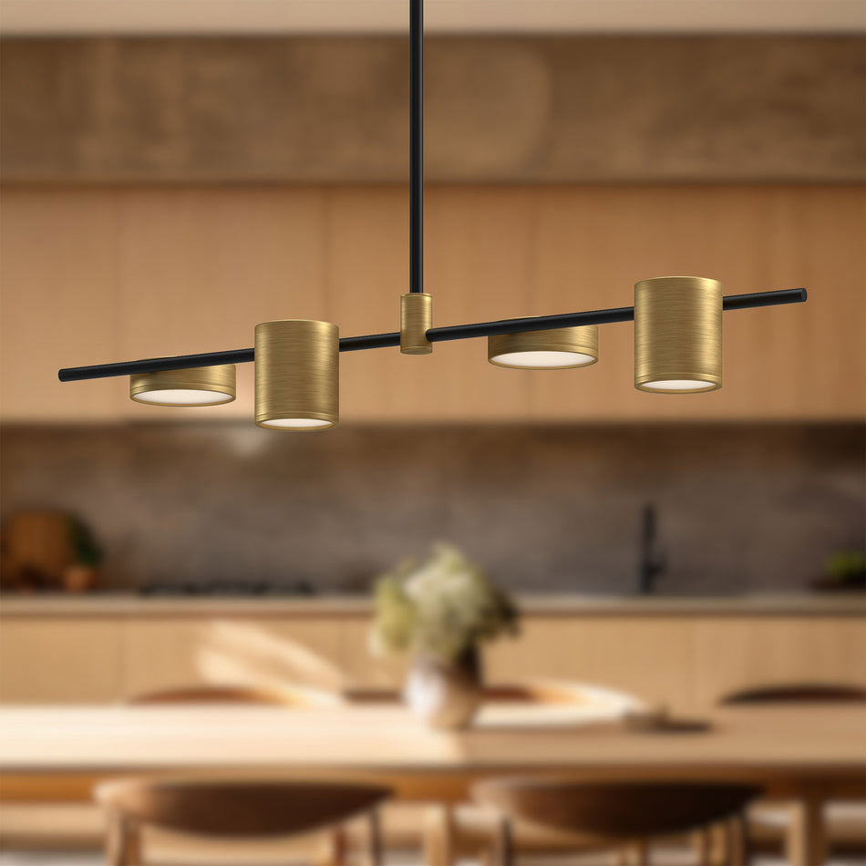 Jayden 40-in Black/Brushed Gold LED Linear Pendant by KUZCO