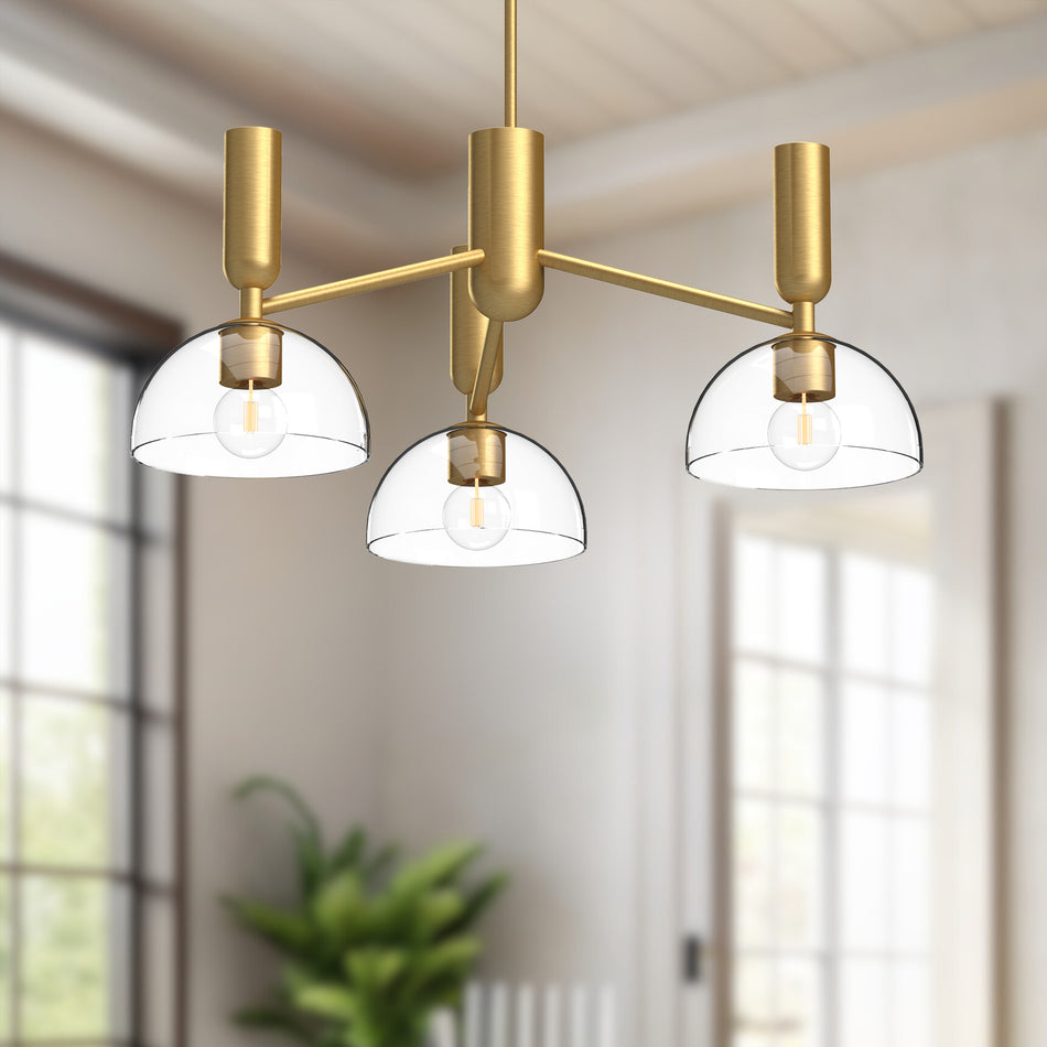 Jude 38-in Brushed Gold/Clear Glass 3 Lights Chandeliers by ALORA MOOD