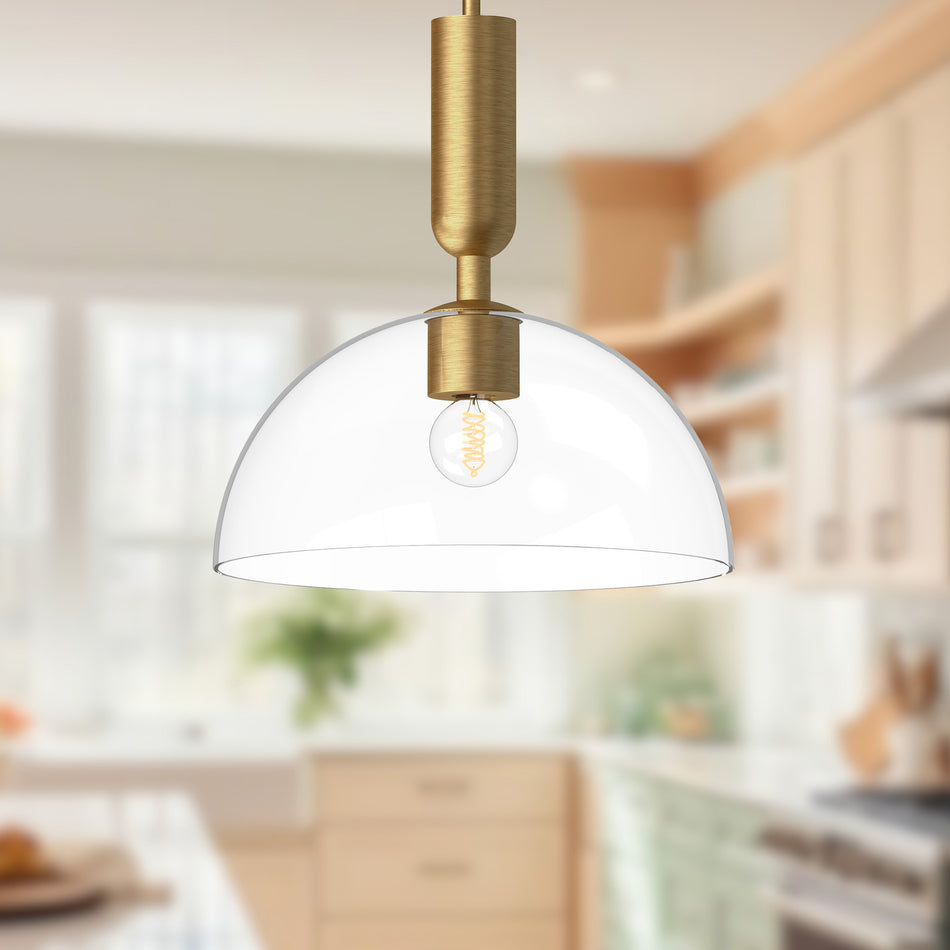Jude 12-in Brushed Gold/Clear Glass 1 Light Pendant by ALORA MOOD