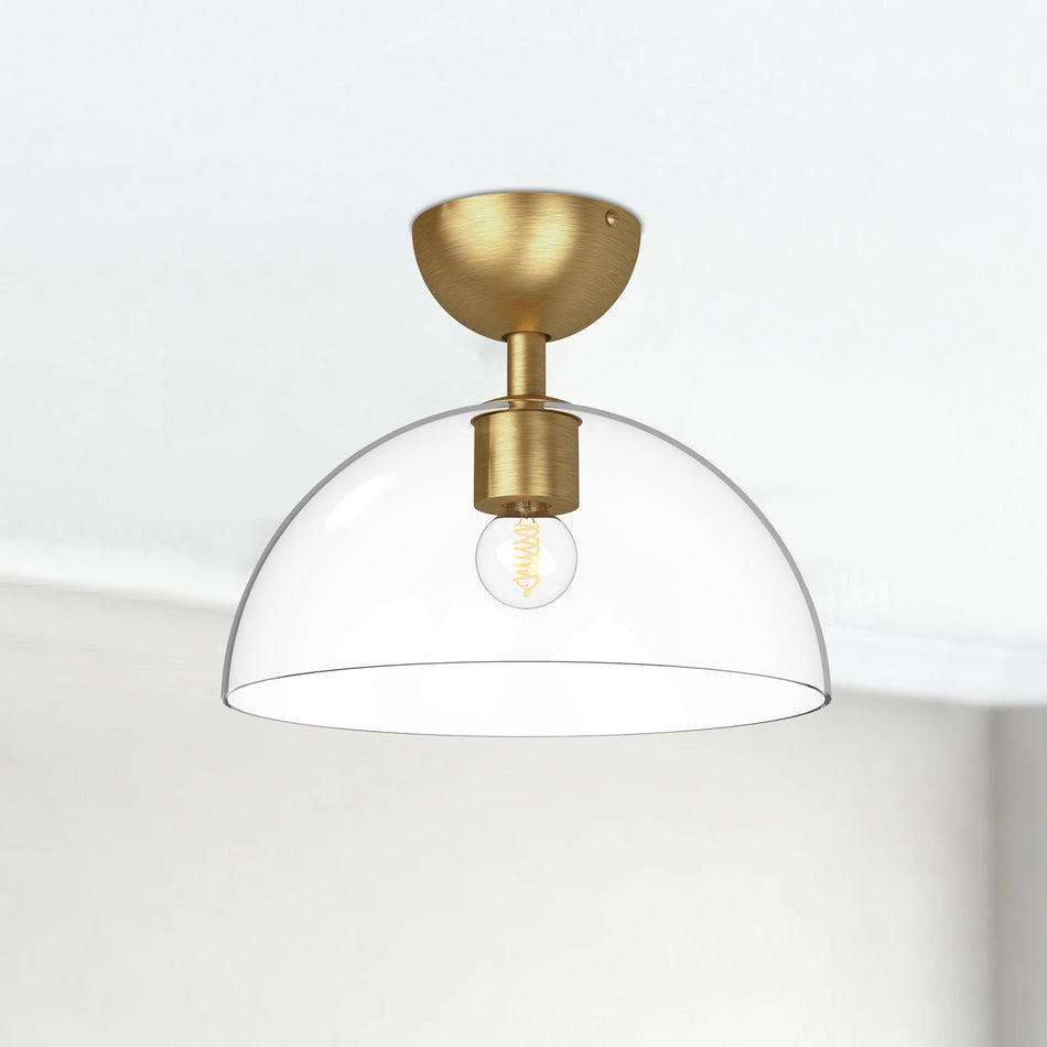 Jude 12-in Brushed Gold/Clear Glass 1 Light Semi Flush Mount by ALORA MOOD