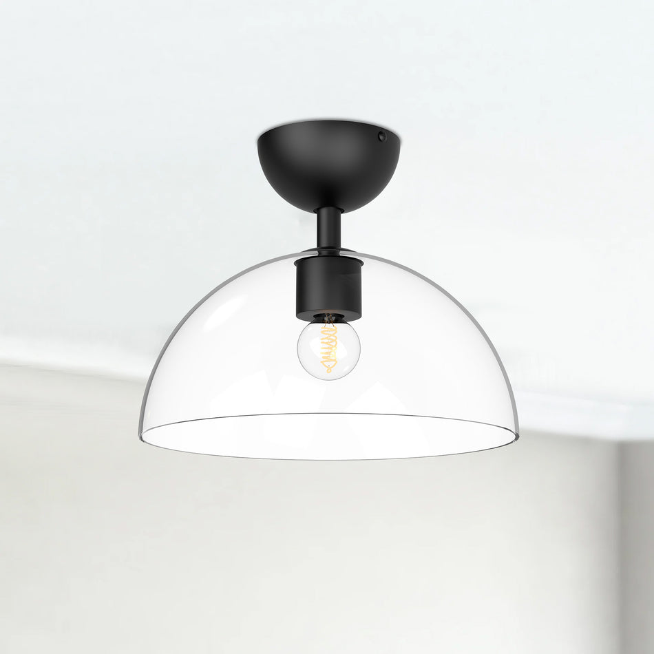 Jude 12-in Clear Glass/Matte Black 1 Light Semi Flush Mount by ALORA MOOD