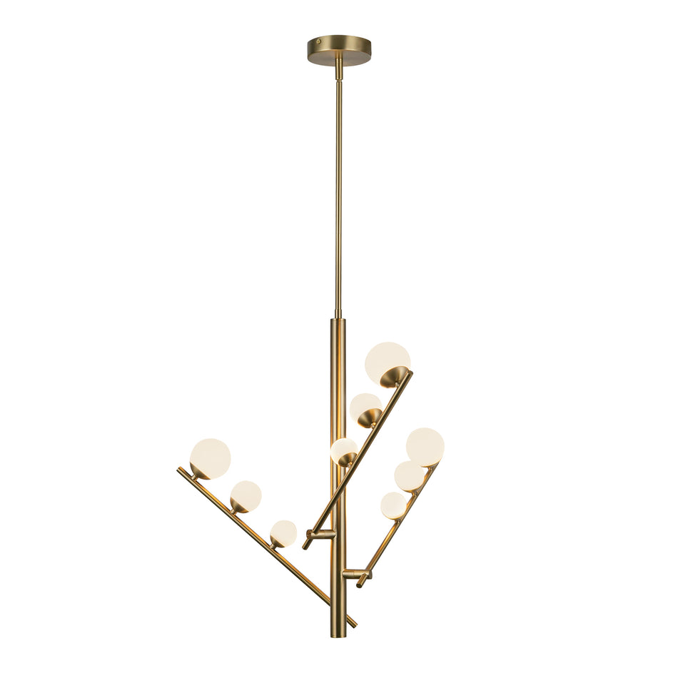 Juniper 3 Head Brushed Gold/Opal Glass LED Chandelier by KUZCO