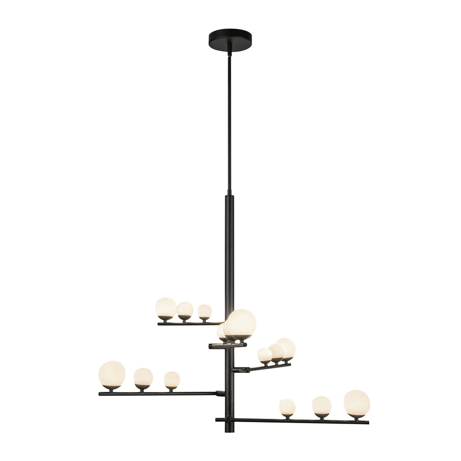 Juniper 5 Head Black/Opal Glass LED Chandelier by KUZCO