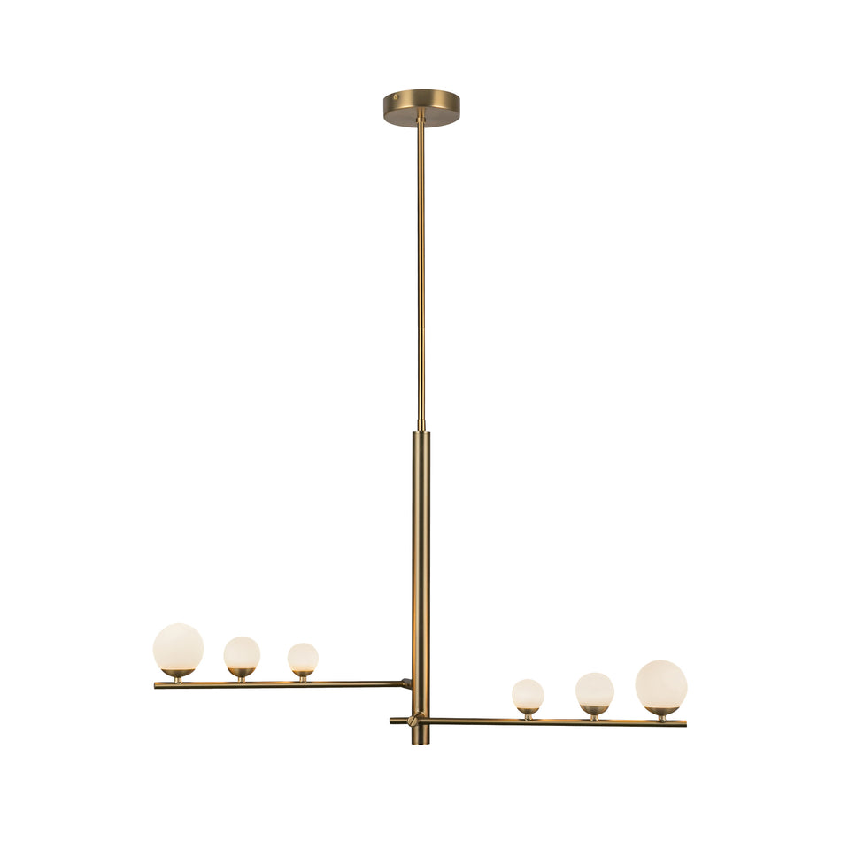 Juniper 2 Head Brushed Gold/Opal Glass LED Pendant by KUZCO