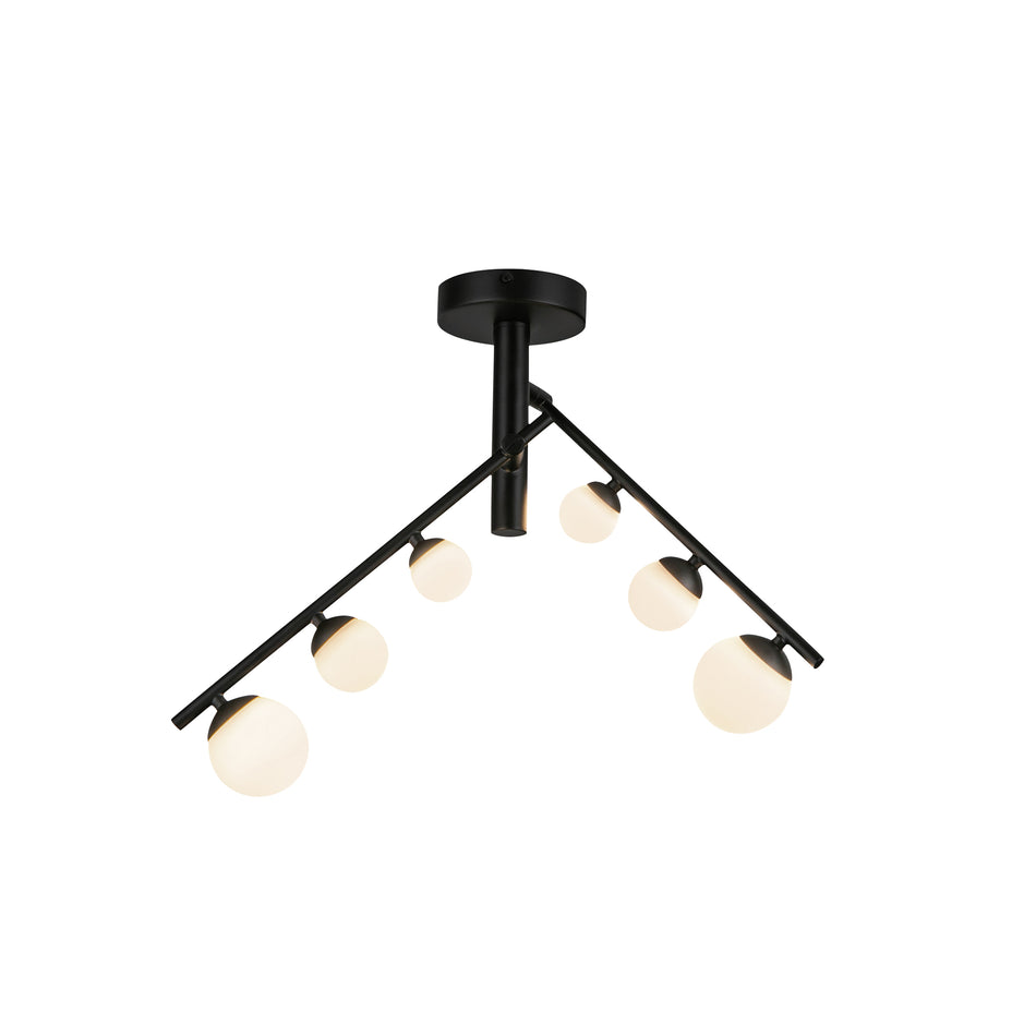 Juniper 2 Head Black/Opal Glass LED Semi-Flush by KUZCO