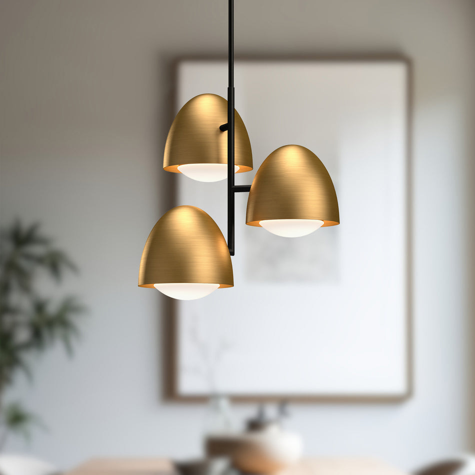 Kenji 24-in Aged Gold/Opal Matte Glass 3 Lights Chandeliers by ALORA MOOD