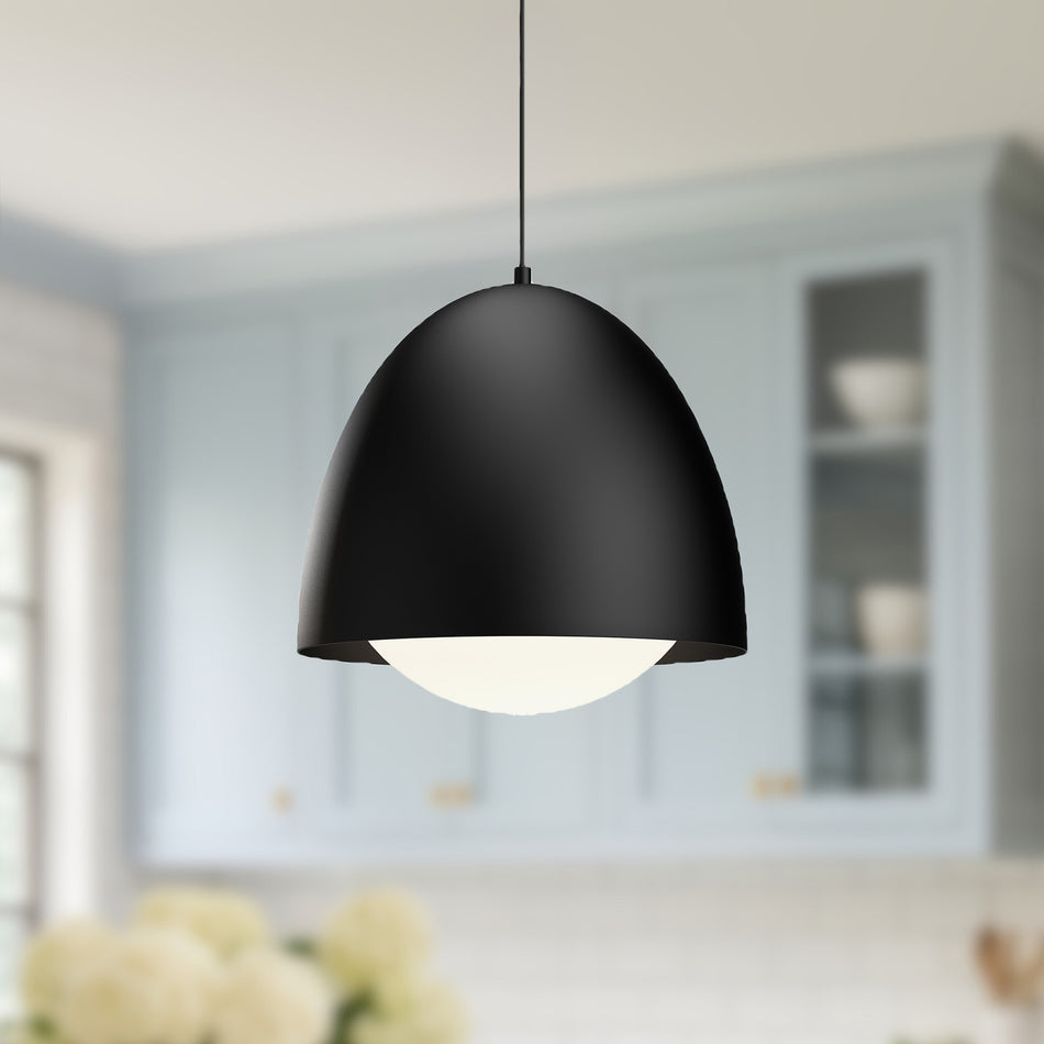 Kenji 16-in Matte Black/Opal Matte Glass 1 Light Pendant by ALORA MOOD