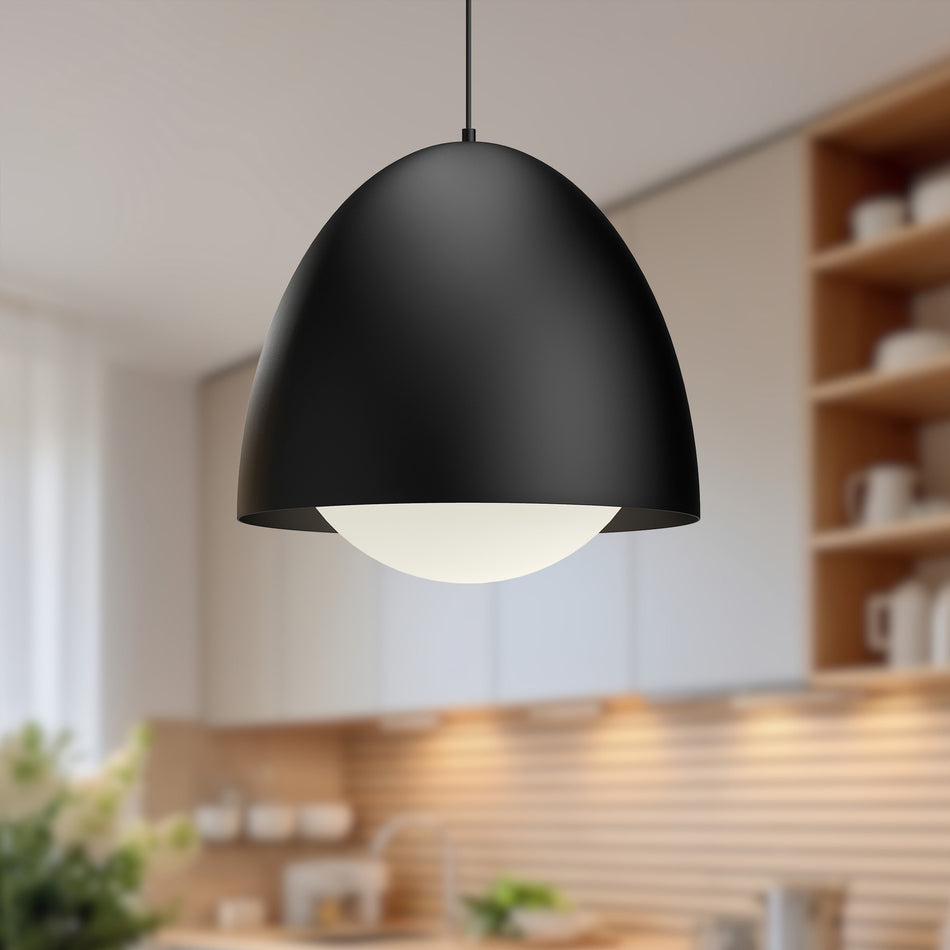 Kenji 20-in Matte Black/Opal Matte Glass 1 Light Pendant by ALORA MOOD