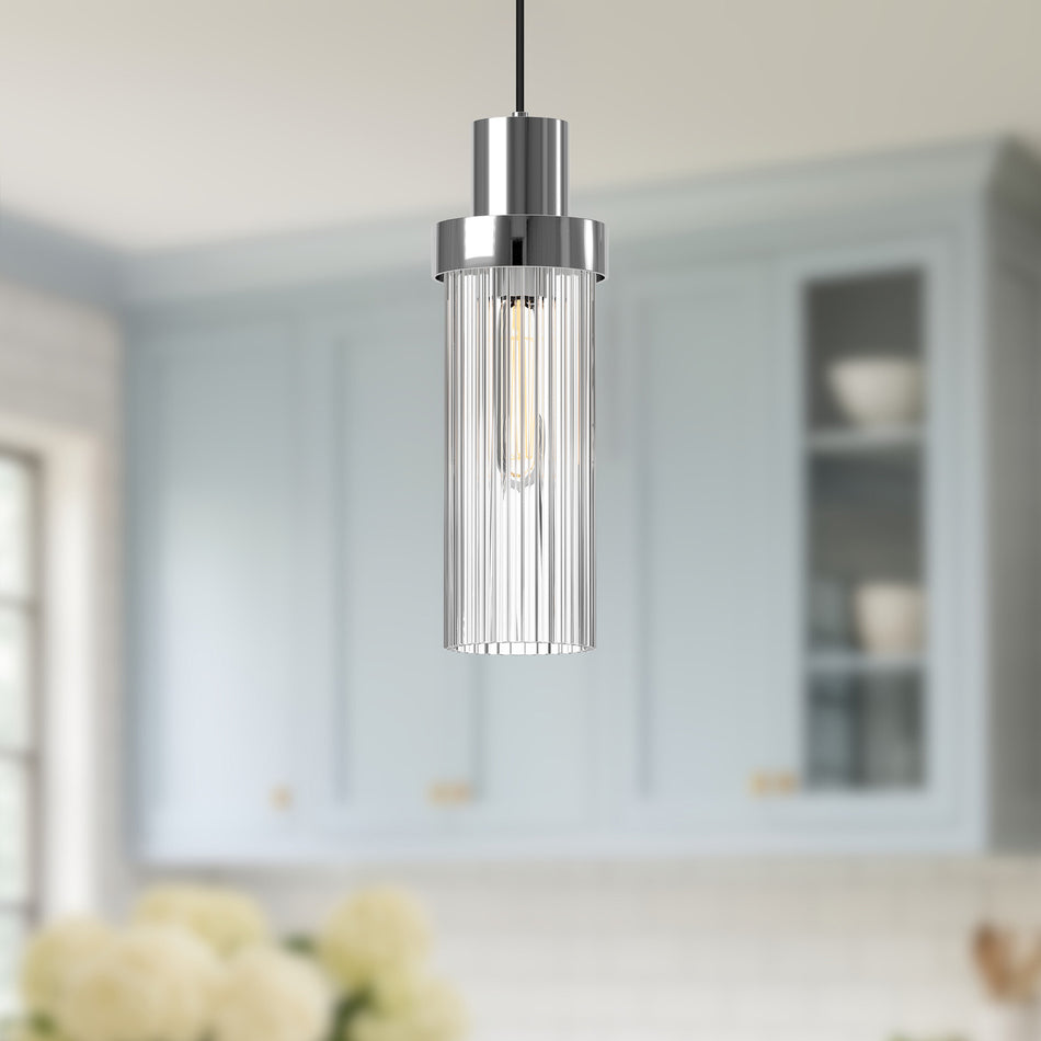 Kent 5-in Chrome/Clear Ribbed Glass 1 Light Pendant by ALORA MOOD