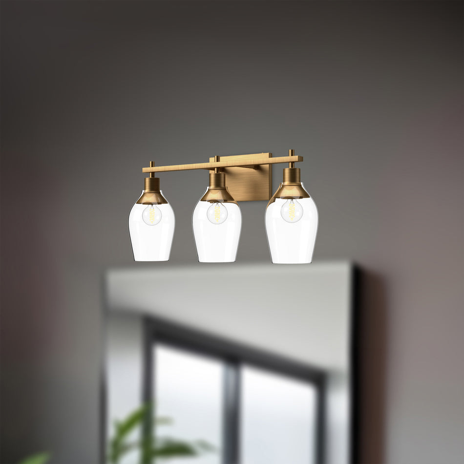 Kingsley 22-in Aged Gold/Clear Glass 3 Lights Vanity by ALORA MOOD