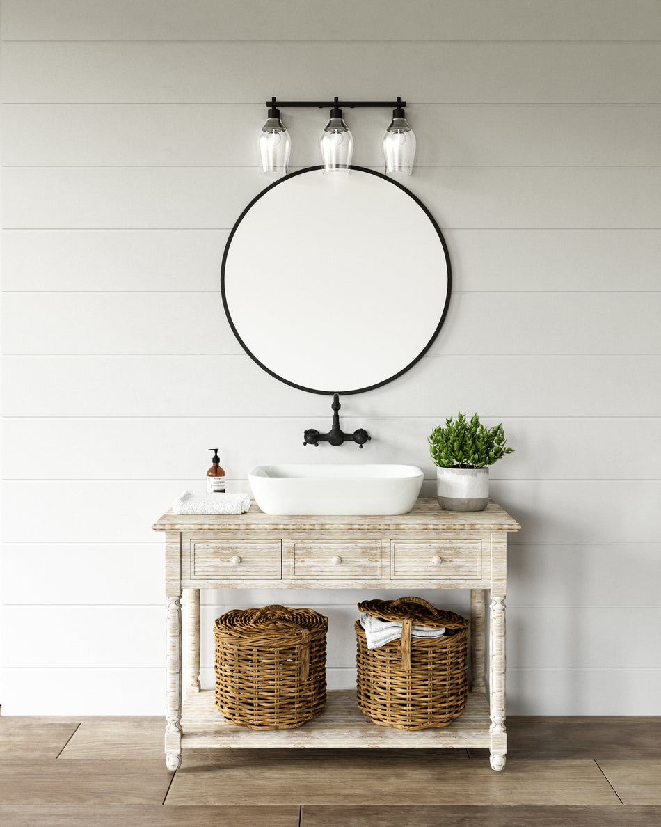 Kingsley 22-in Clear Glass/Matte Black 3 Lights Vanity by ALORA MOOD