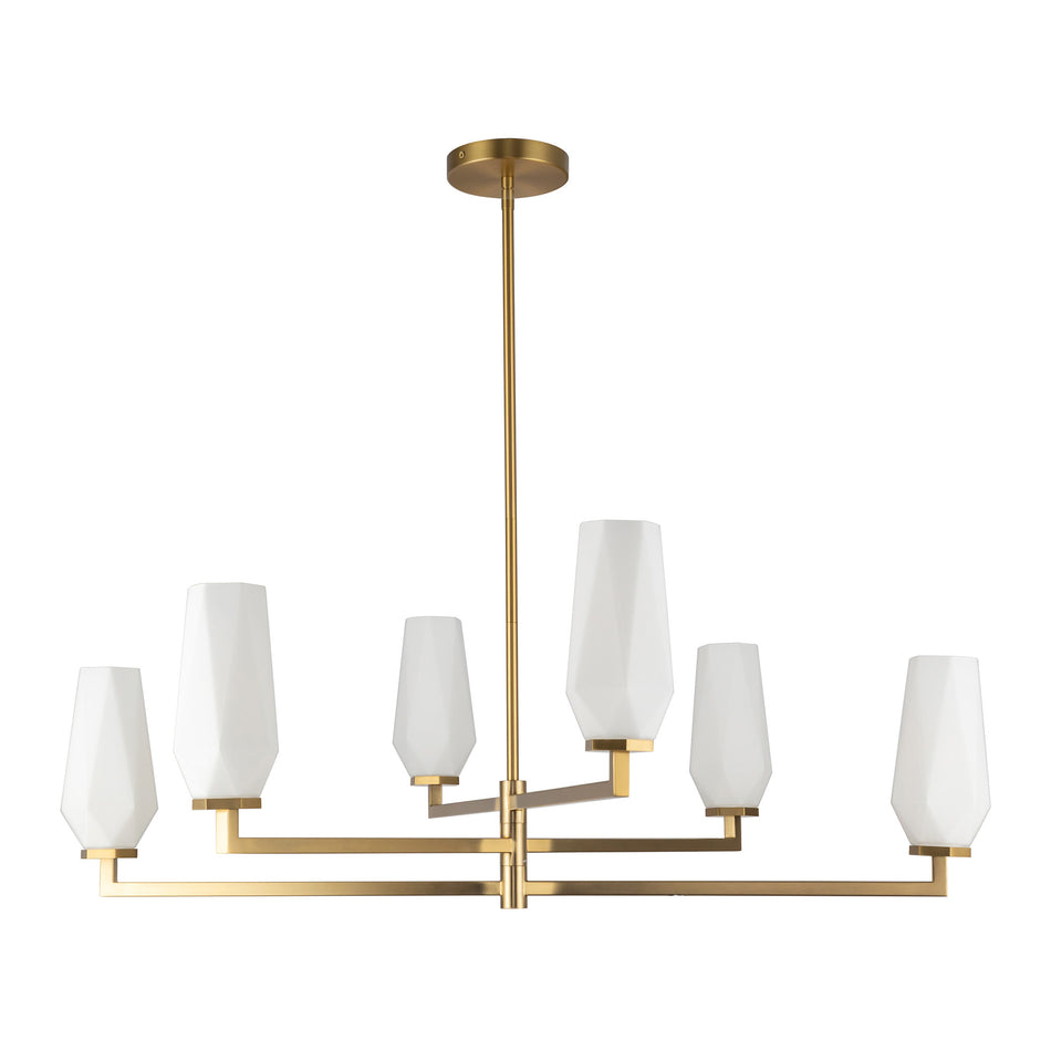 Krysta 35-in Brushed Gold/Opal Glass 6 Lights Chandelier by ALORA MOOD