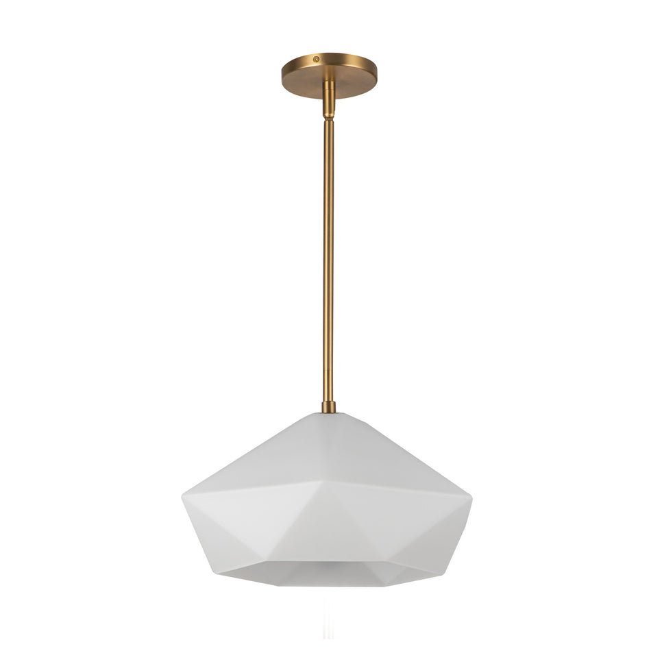Krysta 14-in Brushed Gold/Opal Glass 1 Light Pendant by ALORA MOOD