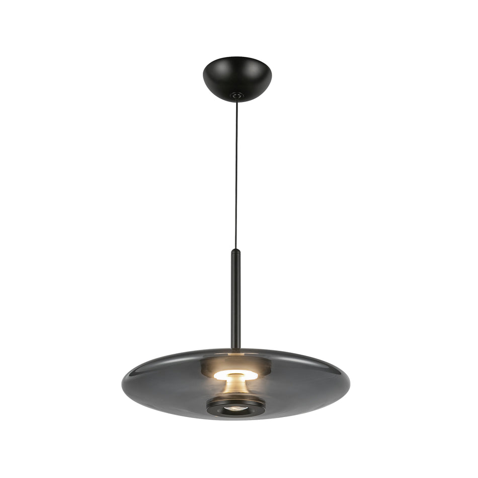 Kyoto 17-in Black/Smoked Glass LED Pendant by KUZCO