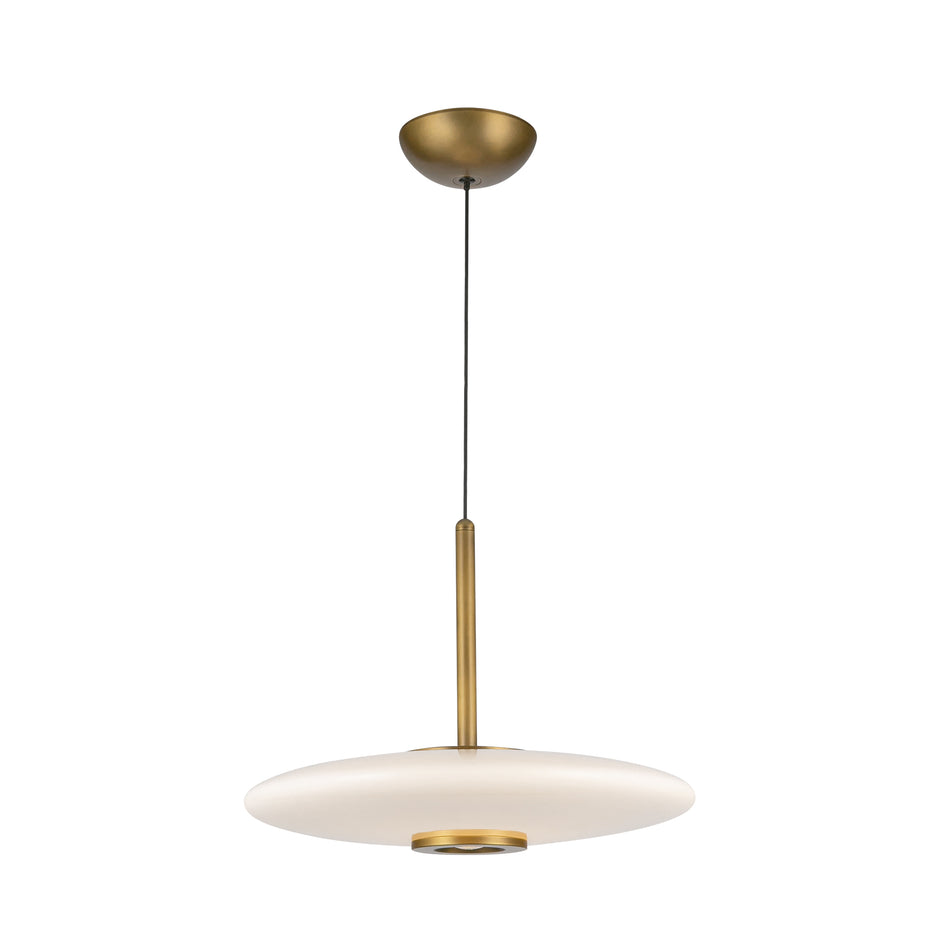 Kyoto 17-in Vintage Brass/Glossy Opal Glass LED Pendant by KUZCO