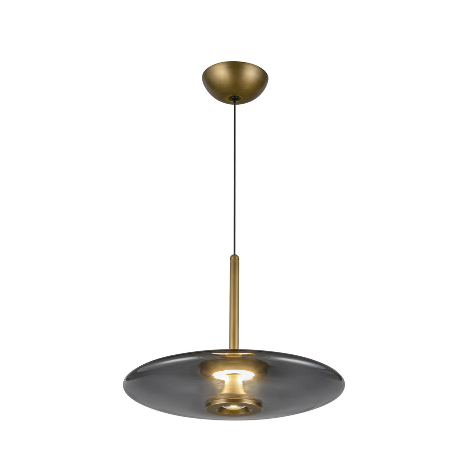 Kyoto 17-in Vintage Brass/Smoked Glass LED Pendant by KUZCO