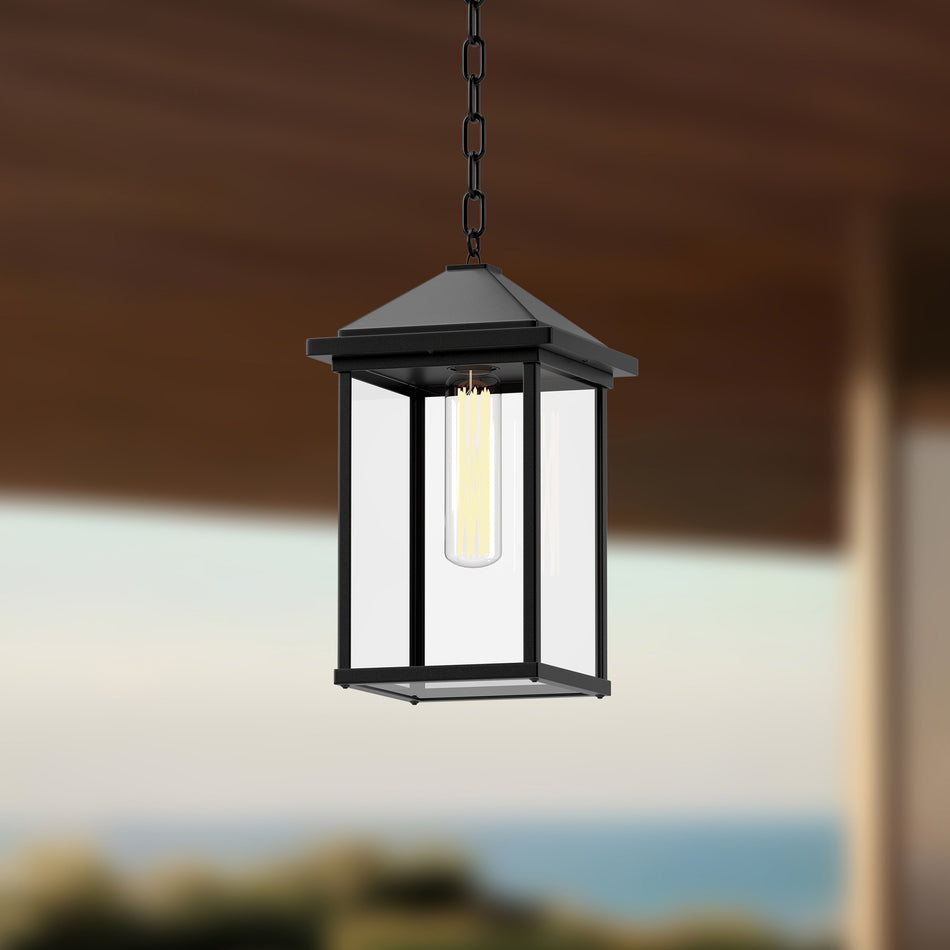 Larchmont 7-in Clear Glass/Textured Black 1 Light Exterior Pendant by ALORA MOOD
