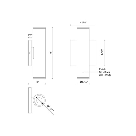 Lorna 9-in (2-in Dia.) 36 Degree Optic White LED Wall Sconce Up/Down Light by KUZCO