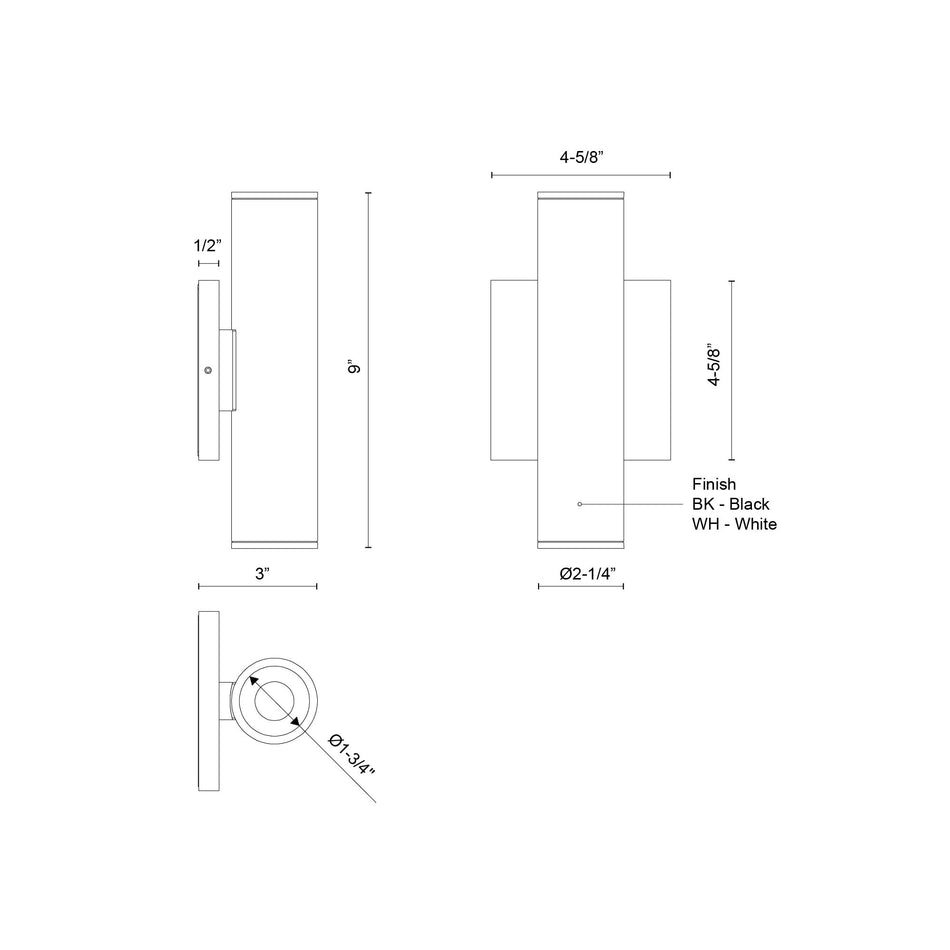 Lorna 9-in (2-in Dia.) 36 Degree Optic White LED Wall Sconce Up/Down Light by KUZCO