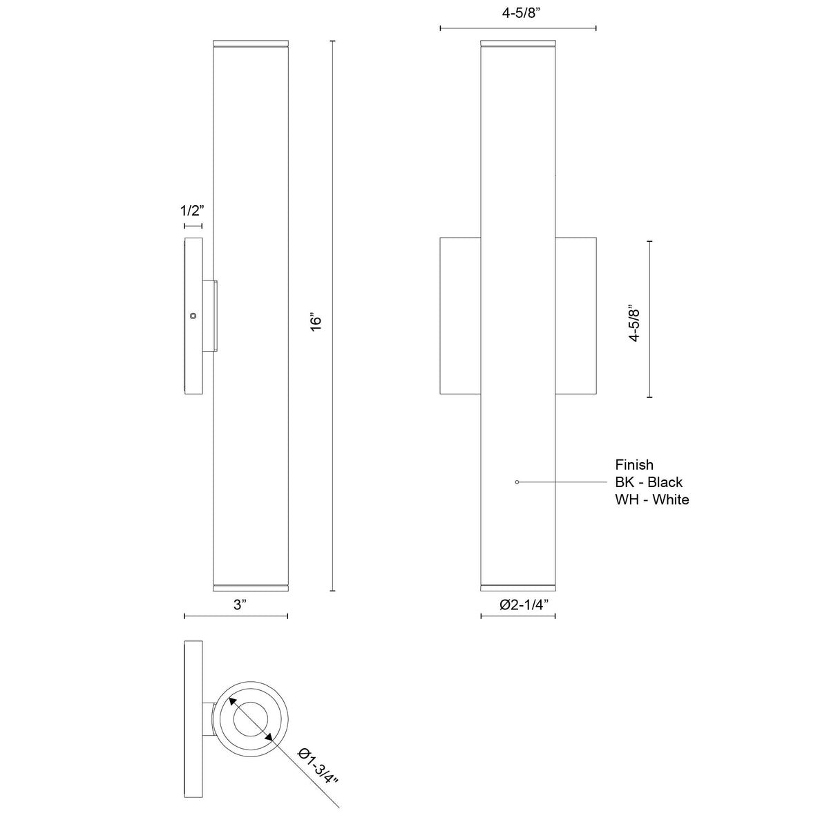 Lorna 16-in (2-in Dia.) 36 Degree Optic Black LED Wall Sconce Up/Down Light by KUZCO