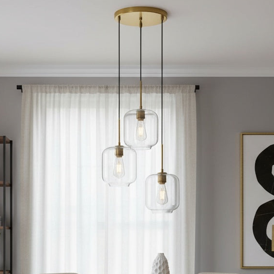 Collier 3 light Brass and Clear glass pendant