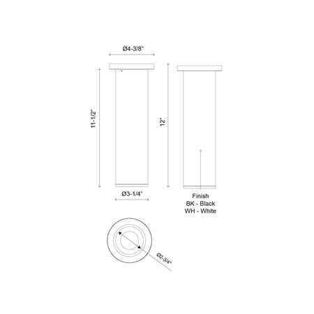 Lorna 12-in (3-in Dia.) 36 Degree Optic Black LED Ceiling Mount by KUZCO