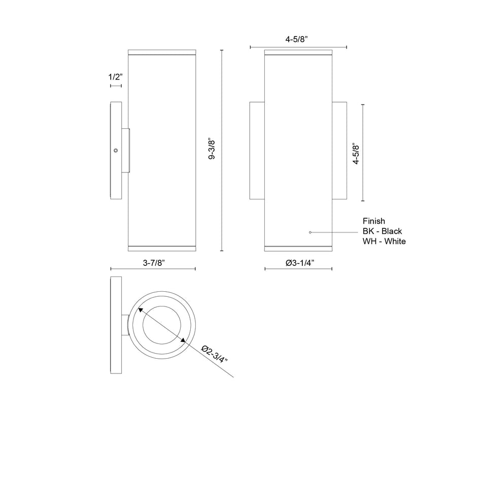 Lorna 9-in (3-in Dia.) 36 Degree Optic White LED Wall Sconce Up/Down Light by KUZCO