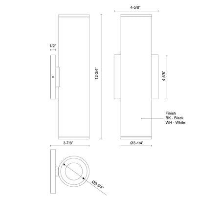 Lorna 12-in (3-in Dia.) 36 Degree Optic White LED Wall Sconce Up/Down Light by KUZCO