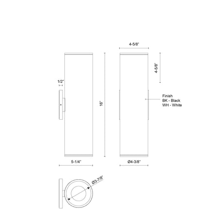 Lorna 16-in (4-in Dia.) 36 Degree Optic White LED Wall Sconce Up/Down Light by KUZCO