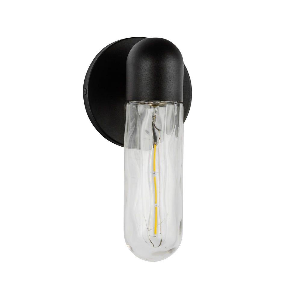Lima 10-in Black/Clear Water Glass 1 Light Exterior Wall by KUZCO