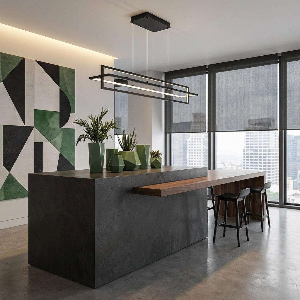 Mondrian series modern 48-in Black LED Linear Pendant by Kuzco