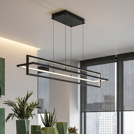 Mondrian series modern 48-in Black LED Linear Pendant by Kuzco