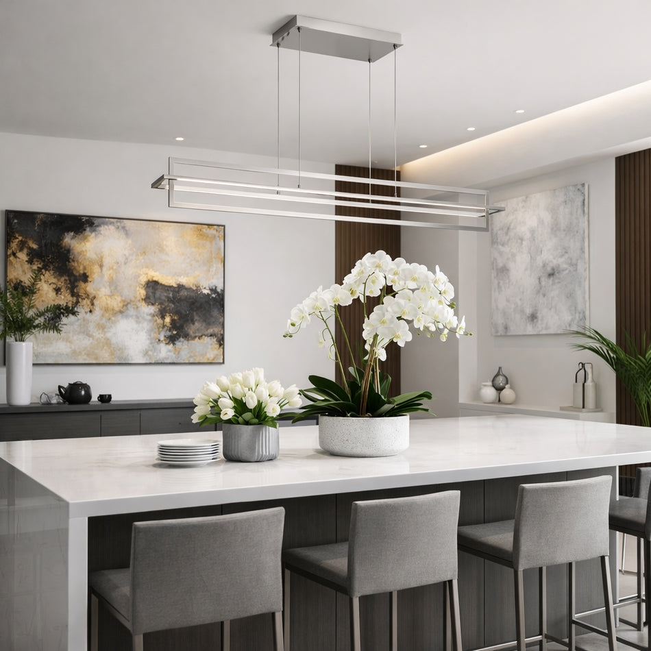 Mondrian series ultra modern 48-in Brushed Nickel LED Linear Pendant by Kuzco