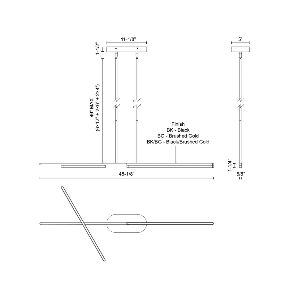 Shift 48-in Brushed Gold LED Linear Pendant by KUZCO