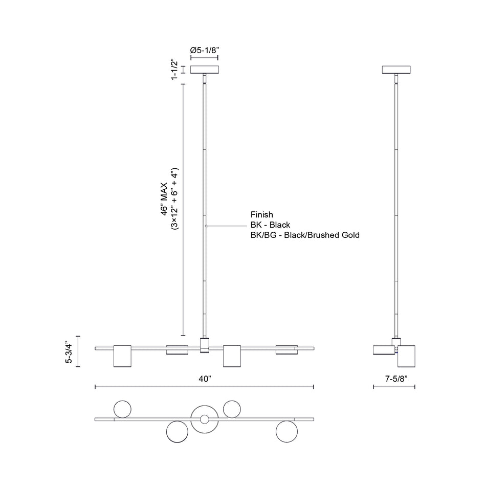 Jayden 40-in Black/Brushed Gold LED Linear Pendant by KUZCO