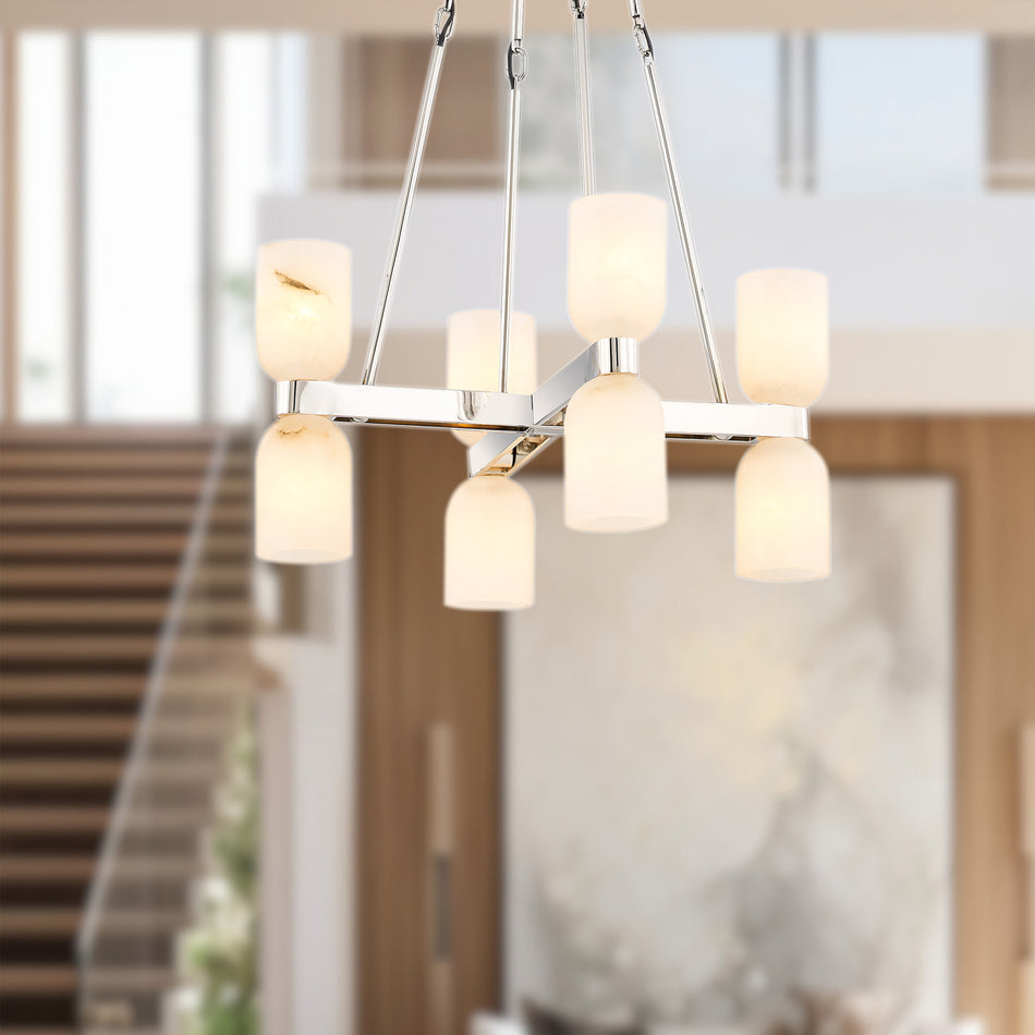 Lucian 22-in Polished Nickel/Alabaster 8 Lights Chandeliers by ALORA