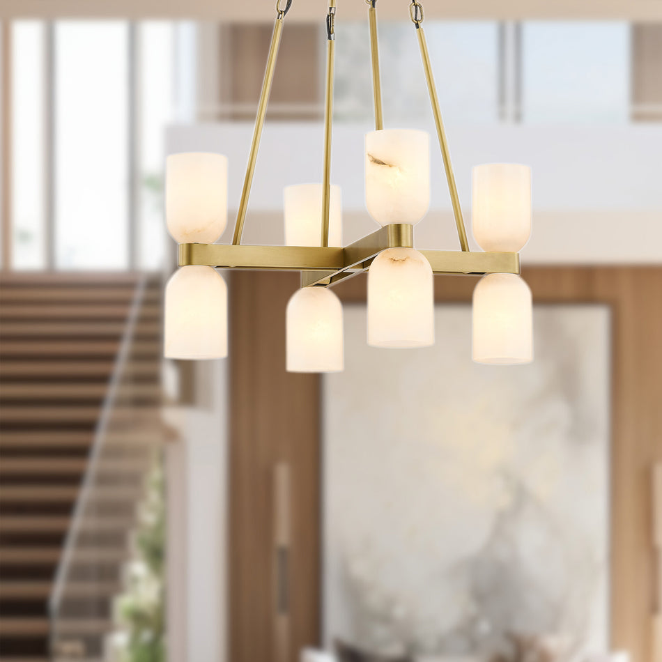 Lucian 22-in Vintage Brass/Alabaster 8 Lights Chandeliers by ALORA