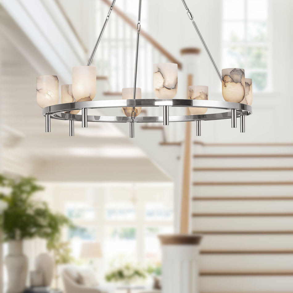 Lucian 36-in Polished Nickel/Alabaster 8 Lights Chandeliers by ALORA
