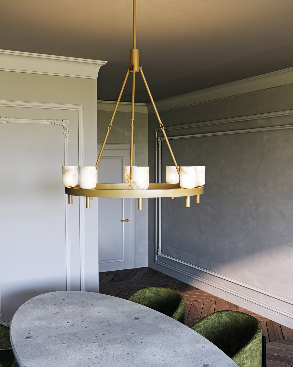 Lucian 36-in Vintage Brass/Alabaster 8 Lights Chandeliers by ALORA