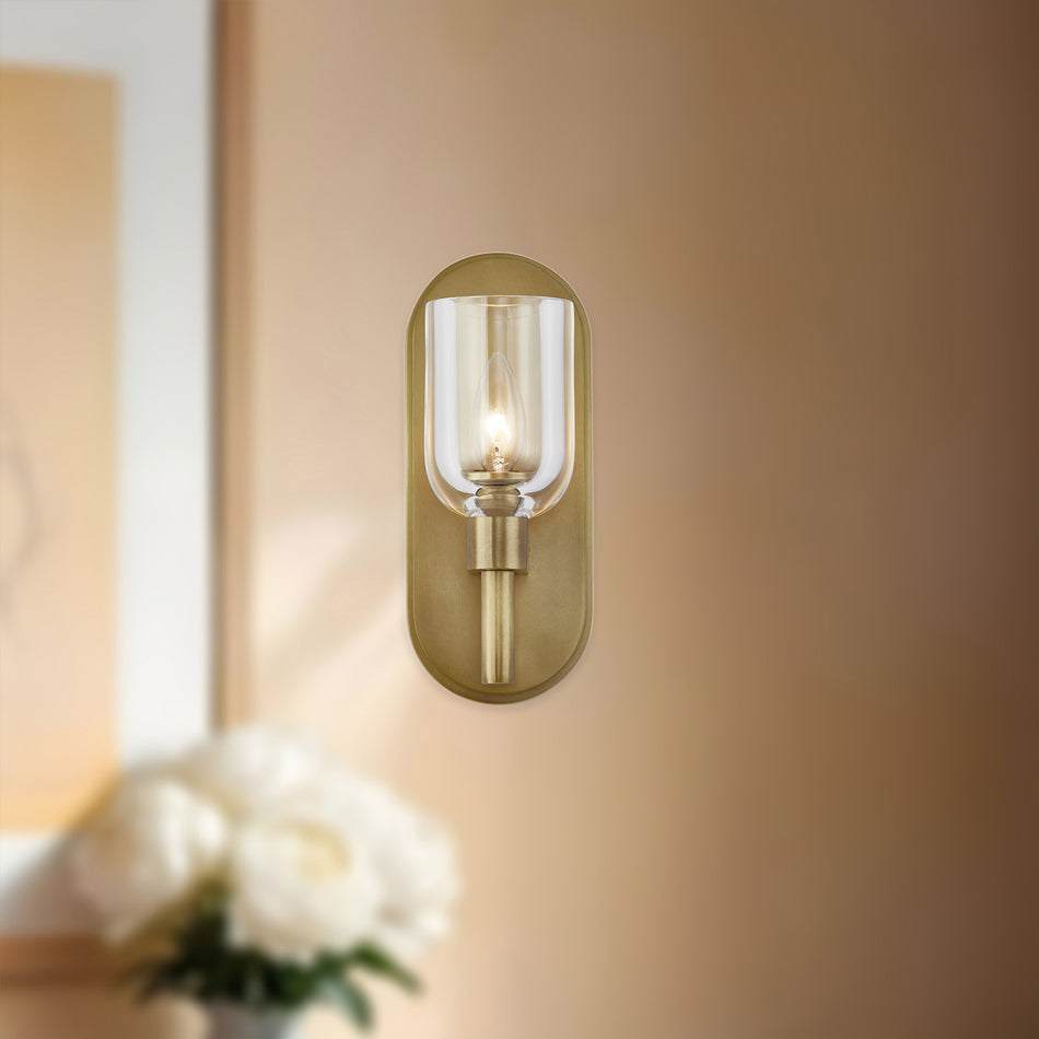 Lucian 9-in Clear Crystal/Vintage Brass 1 Light Wall/Vanity by ALORA