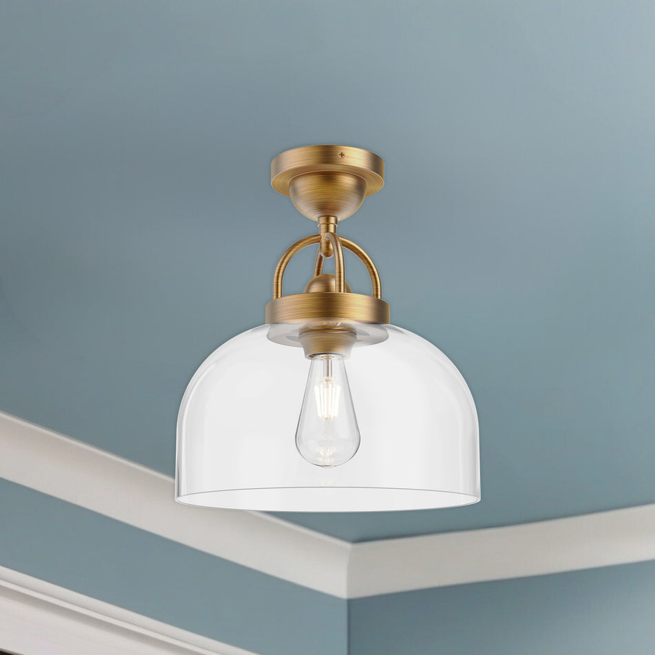 Lancaster 12-in Aged Gold 1 Light Semi Flush Mount by ALORA MOOD
