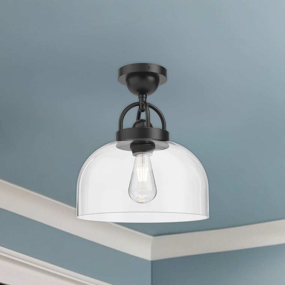 Lancaster 12-in Matte Black 1 Light Semi Flush Mount by ALORA MOOD