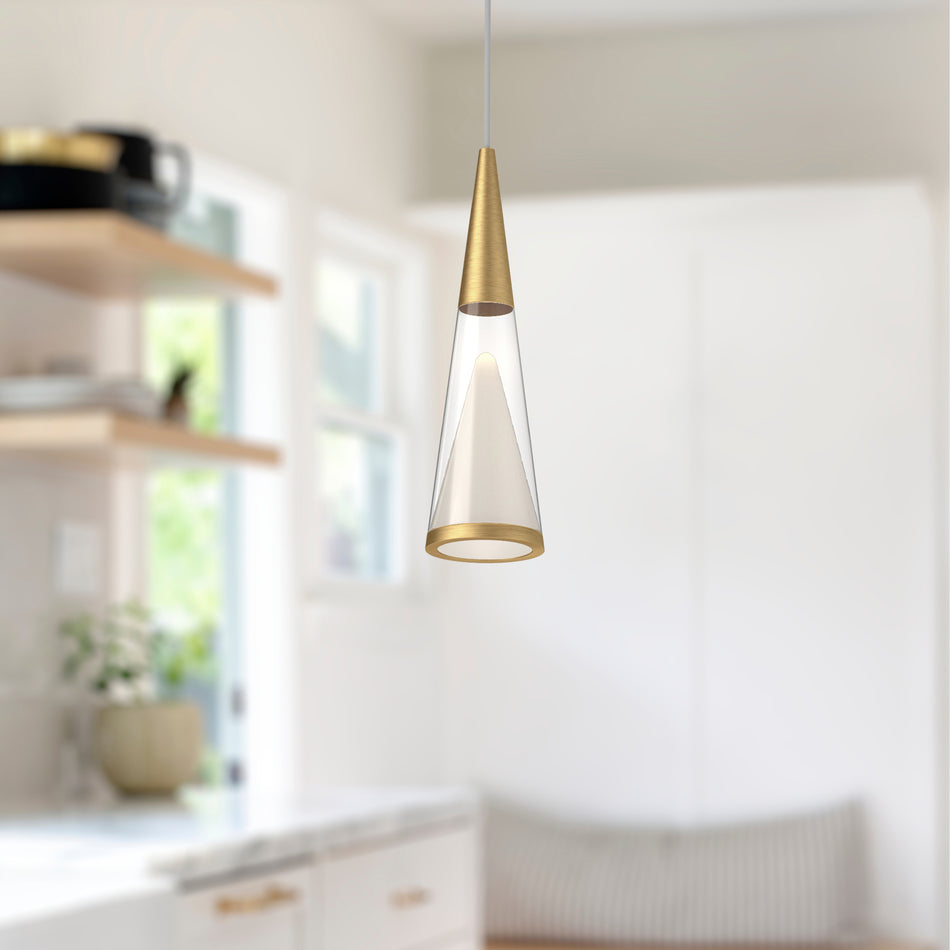 Malabar 3-in Brushed Gold LED Pendant by KUZCO