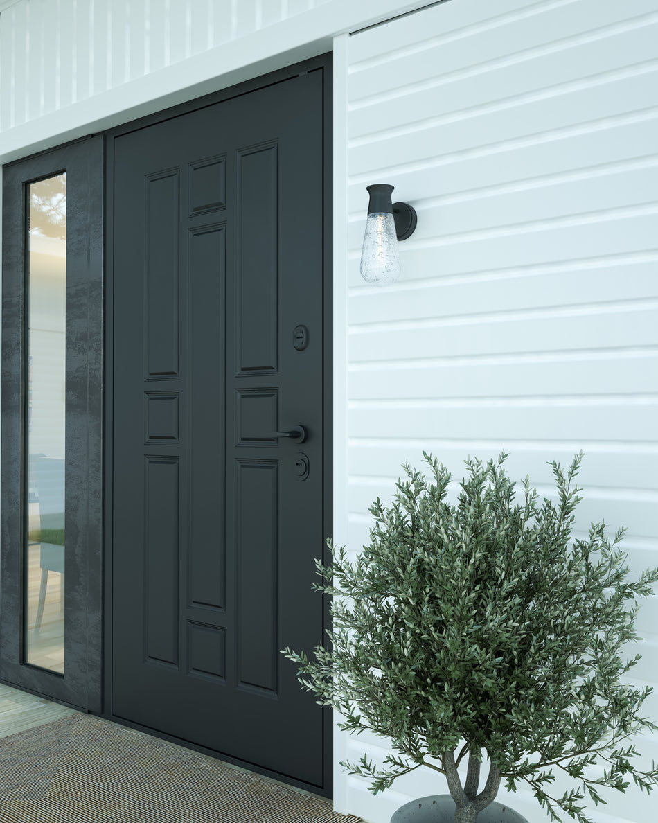 Marcel 5-in Clear Bubble Glass/Textured Black 1 Light Exterior Wall Sconce by ALORA MOOD