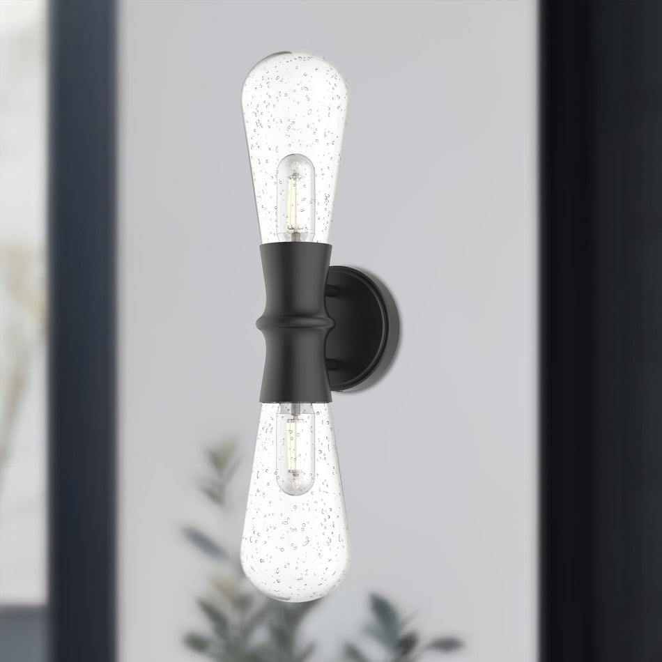 Marcel 5-in Clear Bubble Glass/Textured Black 2 Lights Exterior Wall Sconce by ALORA MOOD
