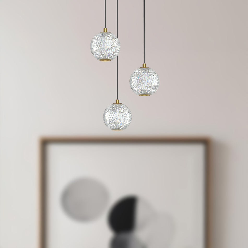 Marni 3 Light Natural Brass LED Multi Pendant by ALORA
